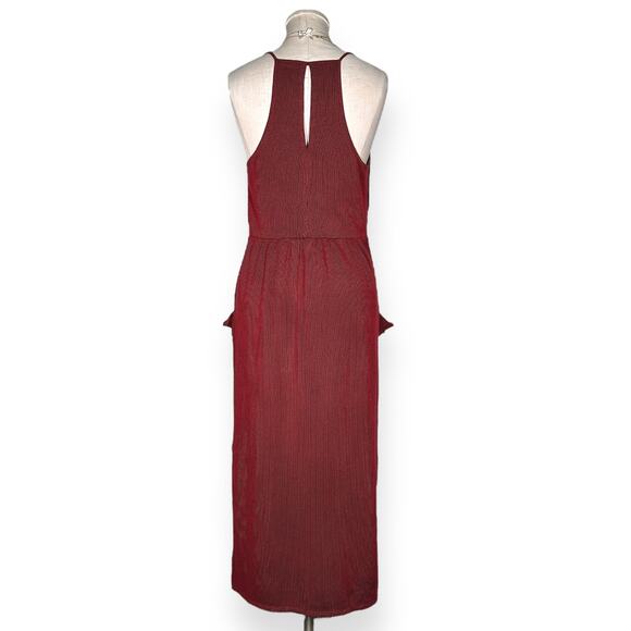 BCBGENERATION Draped Rib Knit Faux Wrap Midi Dress Spaghetti Strap Red - Picture 7 of 9